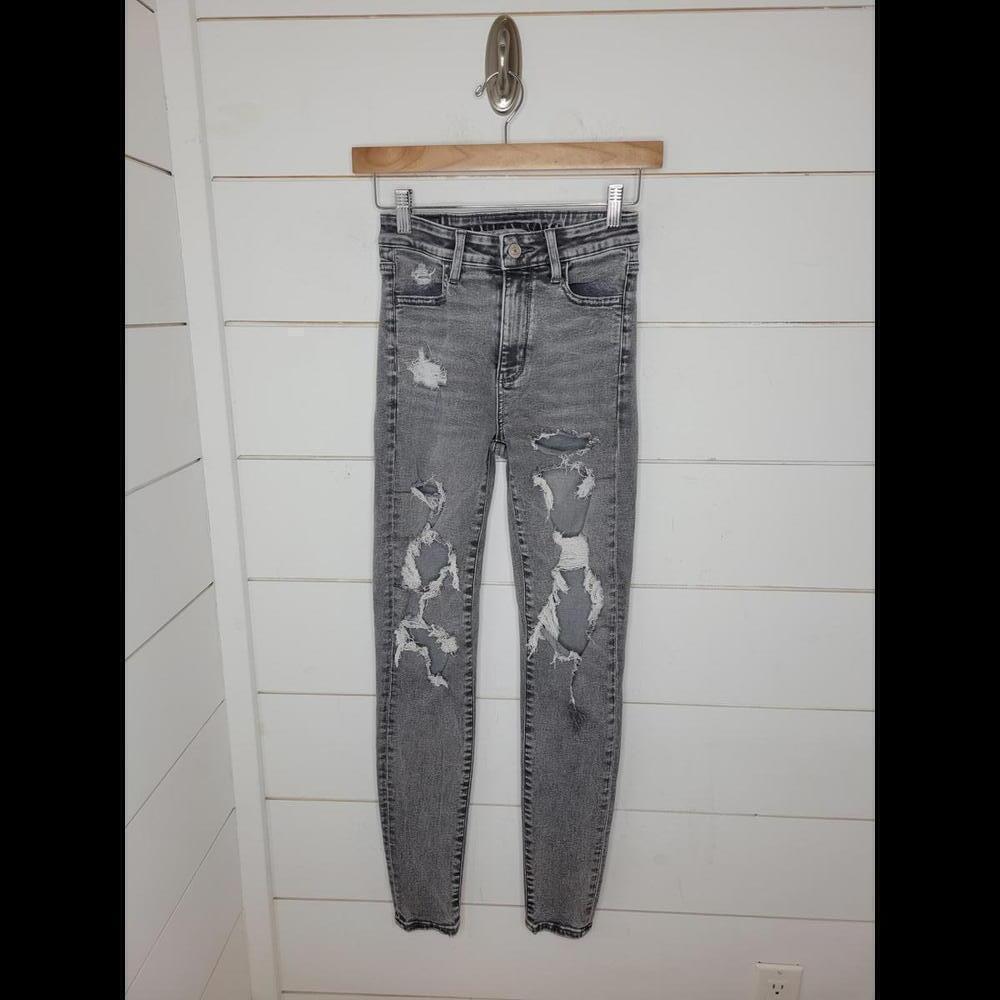 American Eagle Outfitters size 0 black washed distressed denim hi-rise jegging